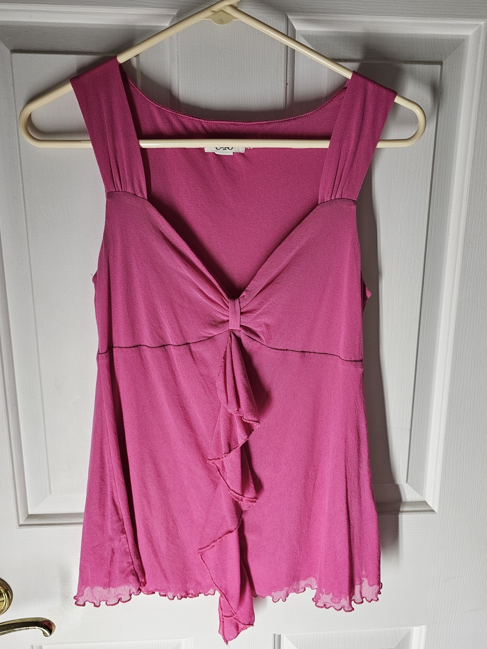 Cato Hot Pink Ruffle Tank Top Medium Lettuce Edge Mesh Hem Y2K